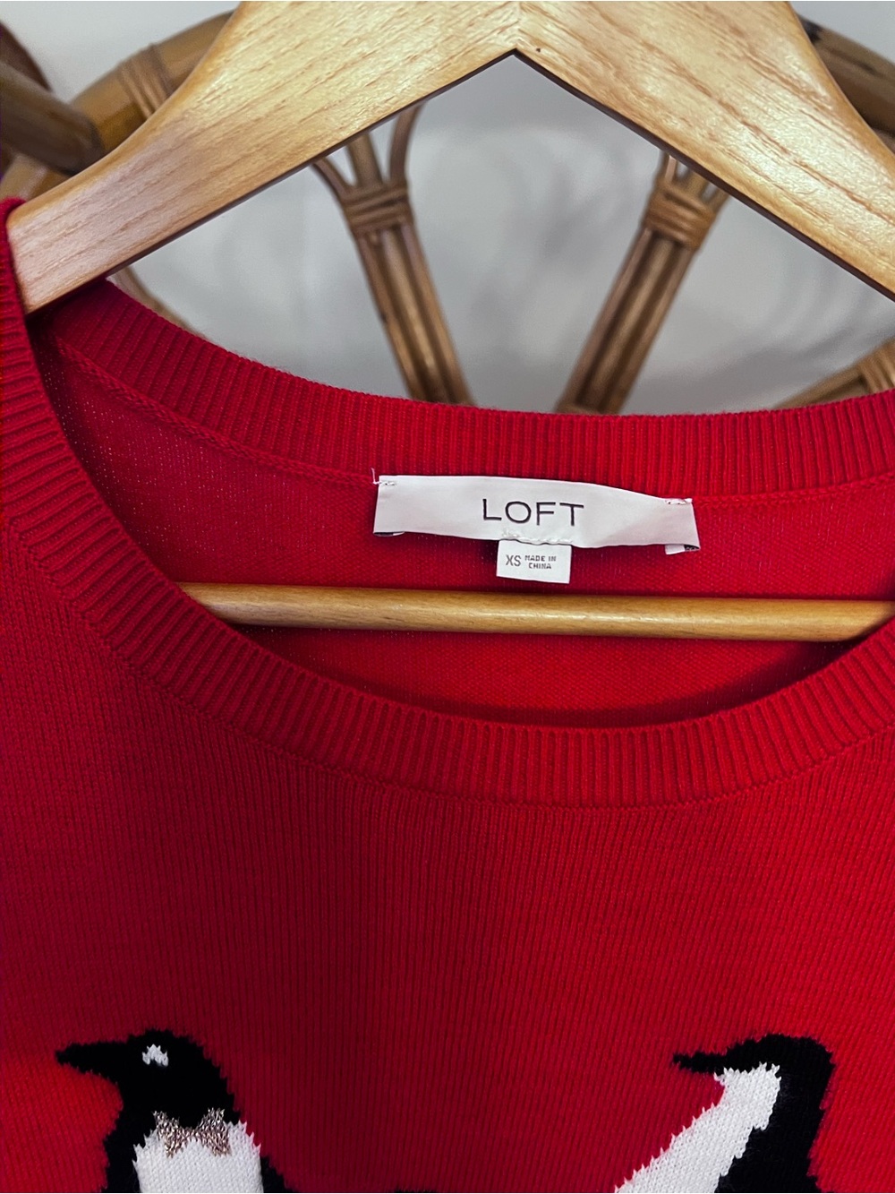 LOFT Red Penguin Holiday Graphic Animal Crewneck Sweater - Picture 3 of 6
